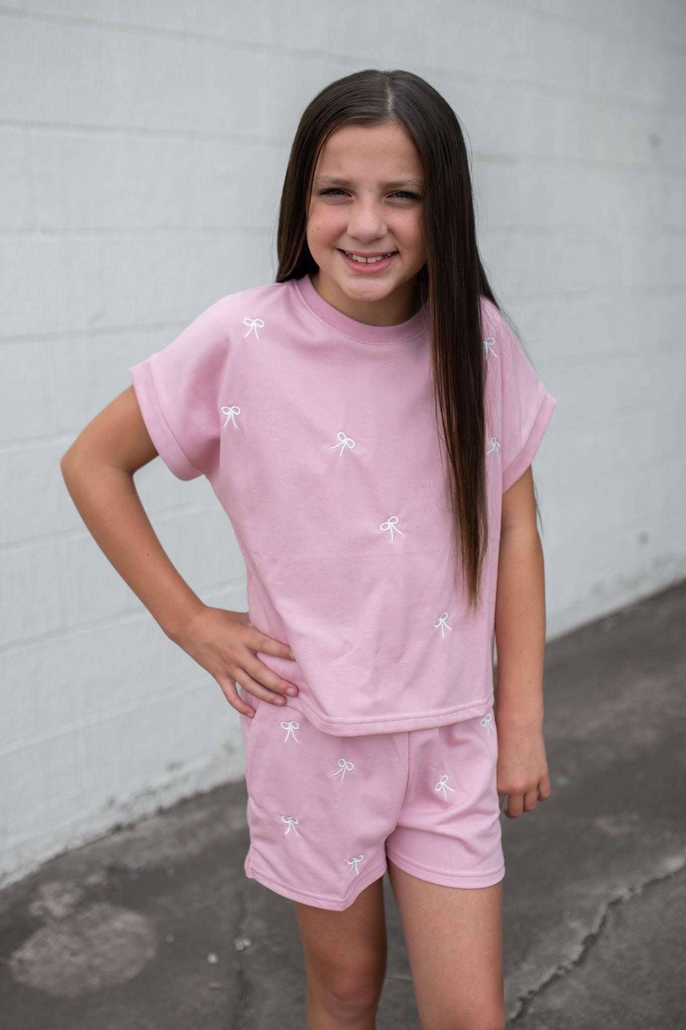 Girls Mauve Top With White Bows