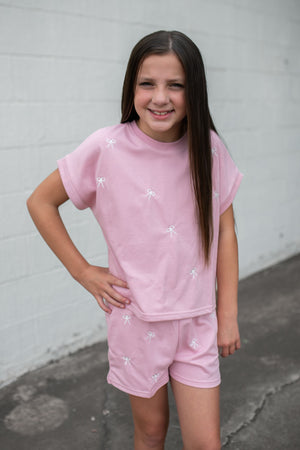 Girls Mauve Top With White Bows