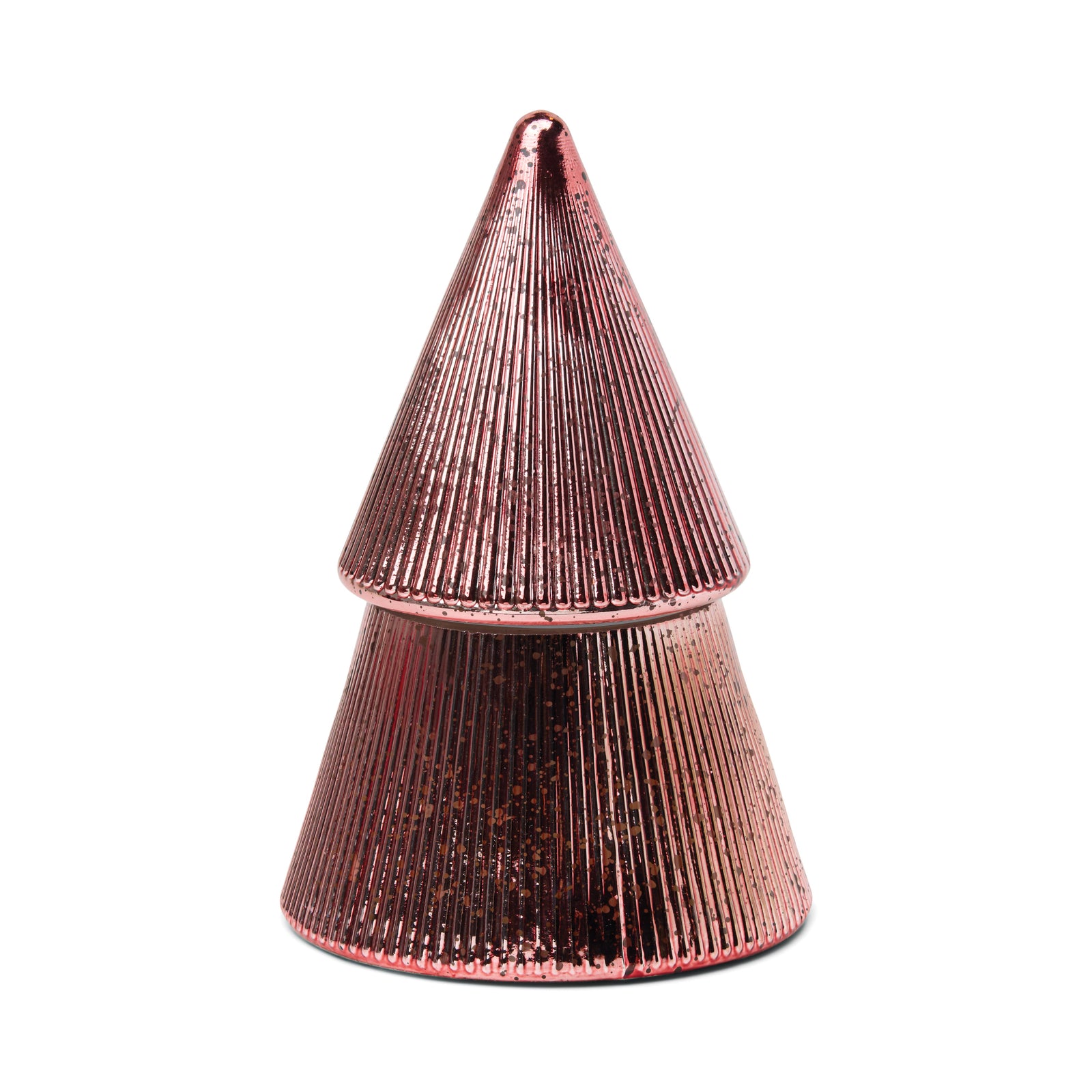 7oz Pink Ribbed Mercury Stacked Tree Candle with Lid
