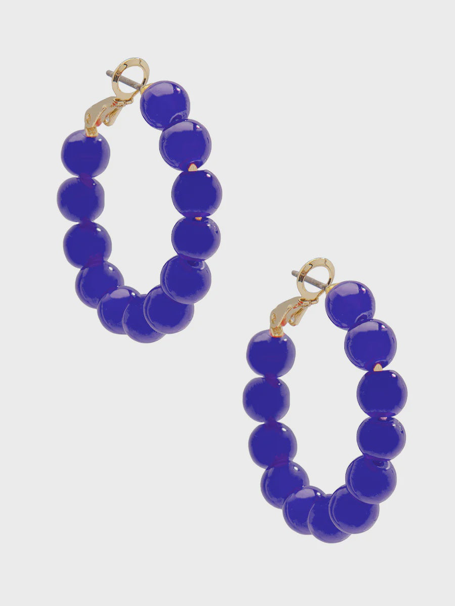 Small Beaded Glass Hoop Earring-Cobalt