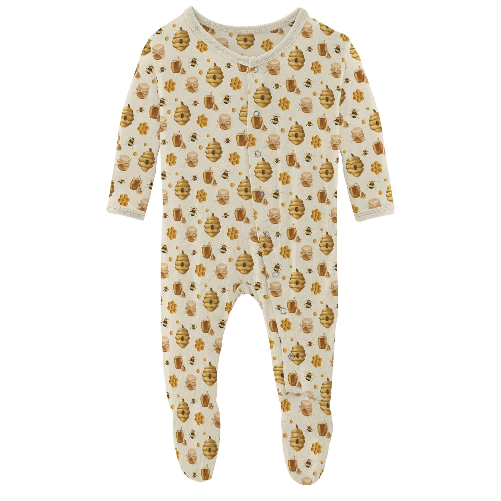 Print Footie With Snaps Natural Bees & Honey