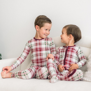 Print Long Sleeve Henley Pajama Set Fireside Plaid