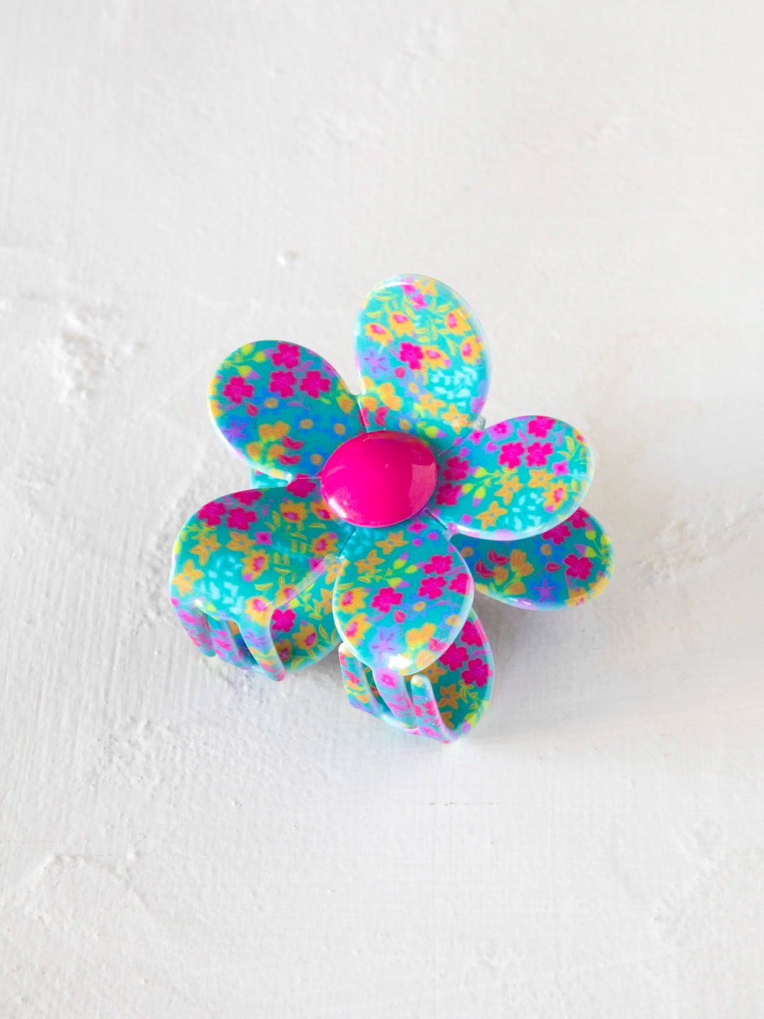 Floral Daisy Claw Clip Neon Turquoise Flowers