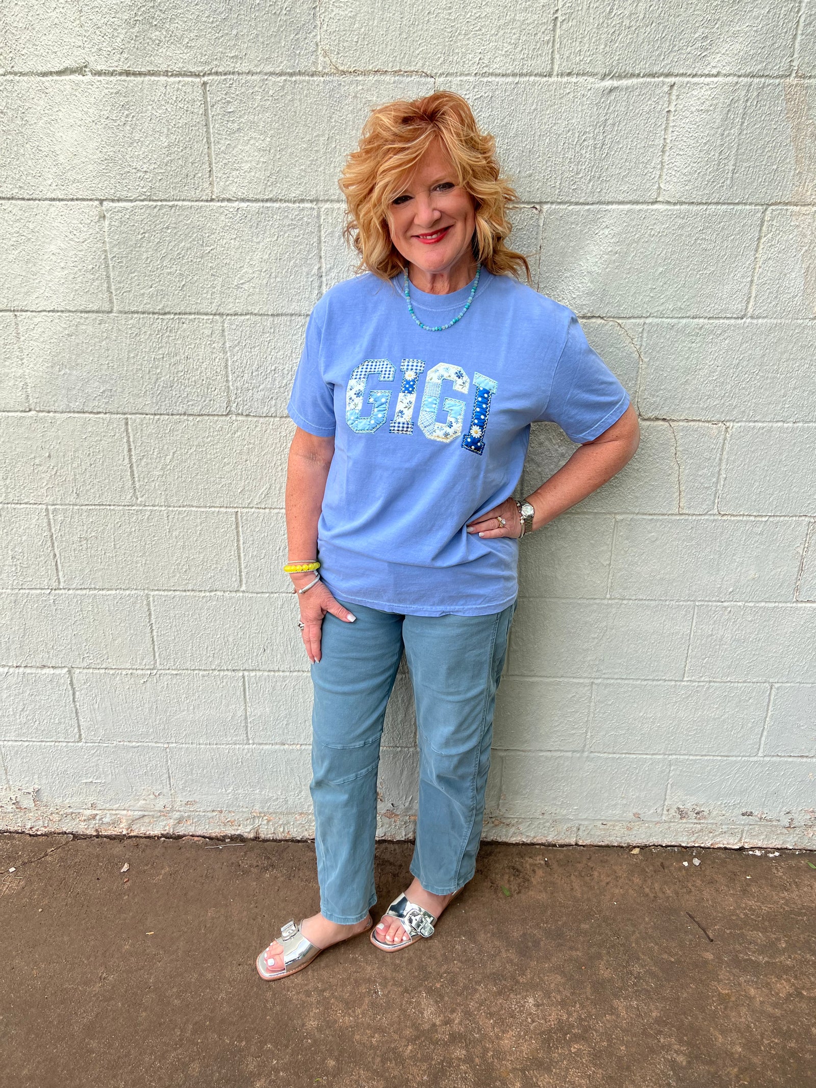 Gigi Patchwork Graphic Tee Washed Denim