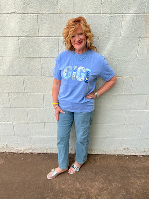 Gigi Patchwork Graphic Tee Washed Denim