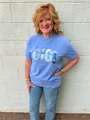 Gigi Patchwork Graphic Tee Washed Denim