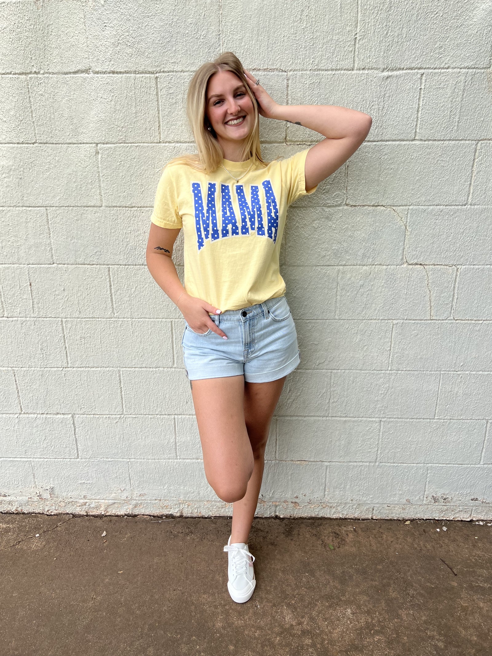 Mama Polka Dot Graphic Tee Yellow