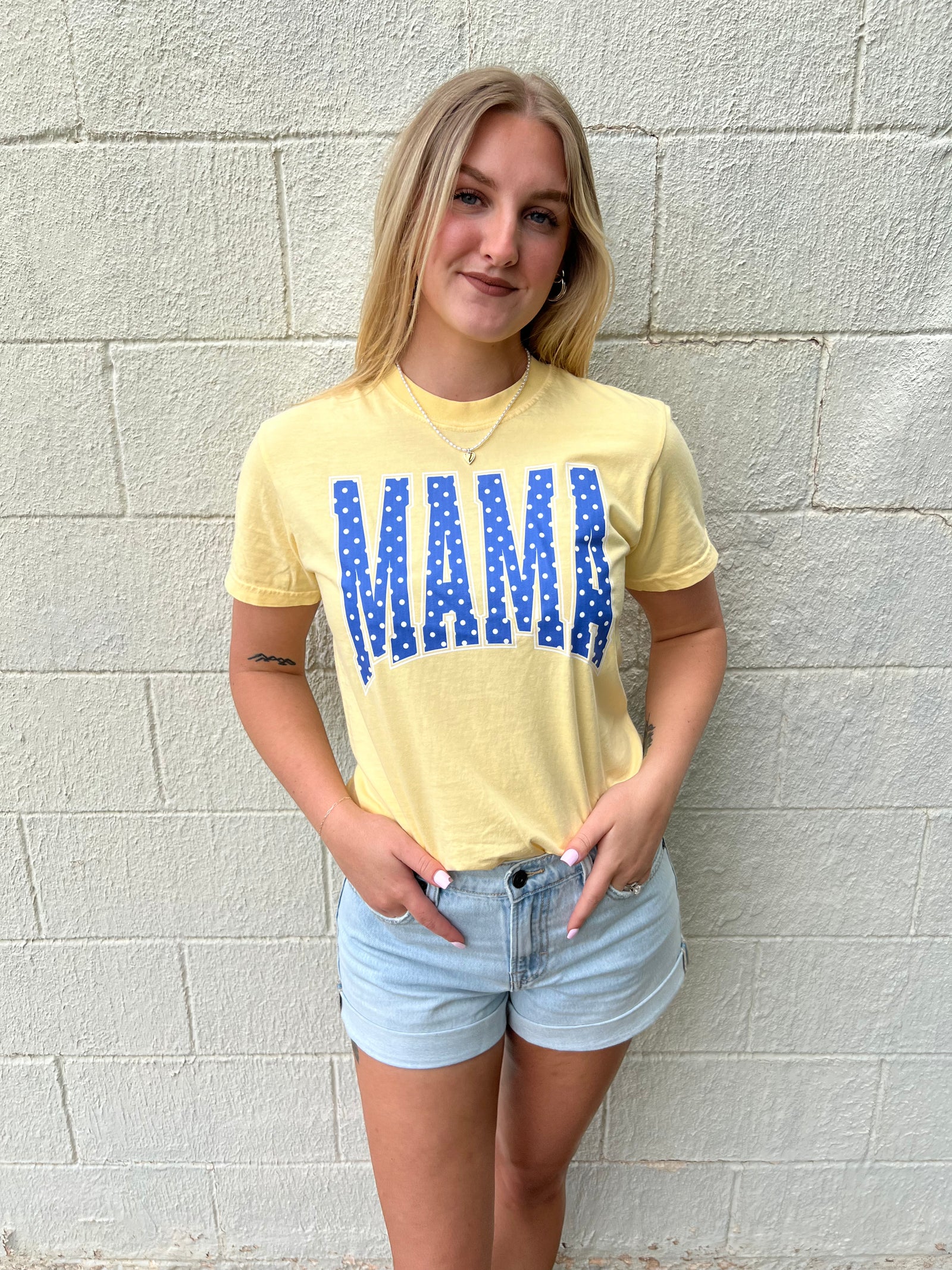 Mama Polka Dot Graphic Tee Yellow