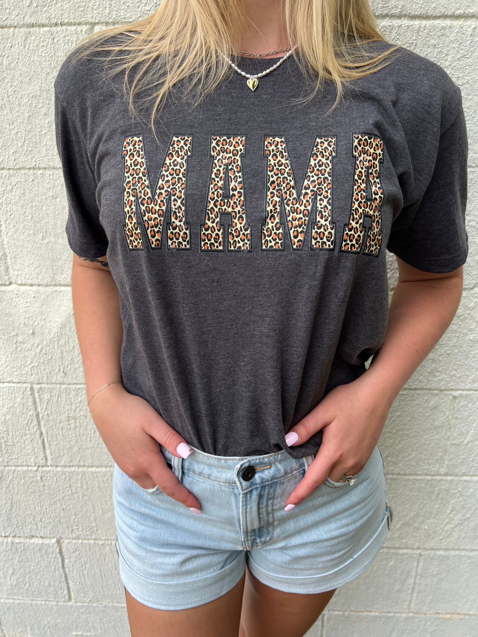 Mama Leopard Graphic Tee Charcoal