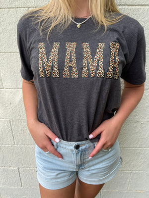 Mama Leopard Graphic Tee Charcoal