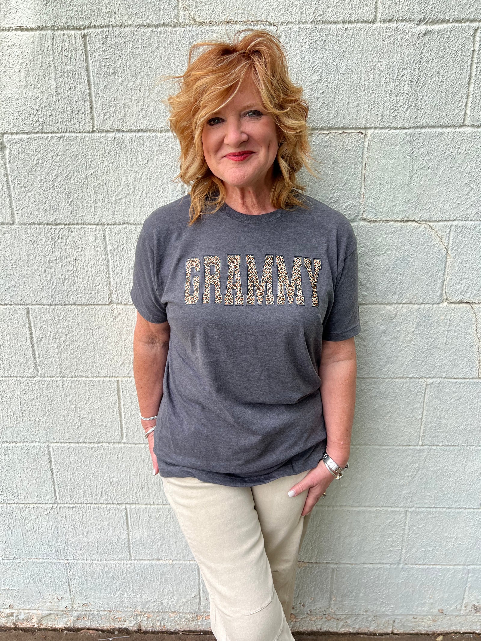 Grammy Leopard Graphic Tee Charcoal