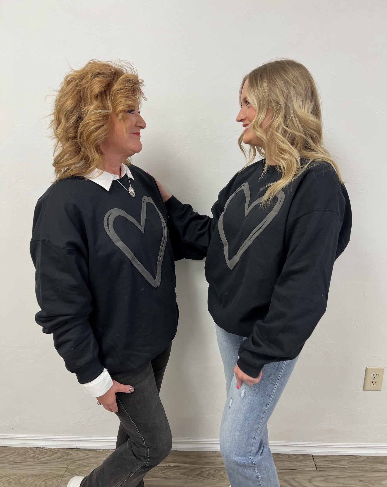 Black Puff Heart Sweatshirts