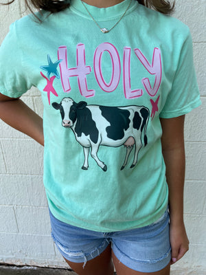 Holy Cow Graphic Tee Mint Green