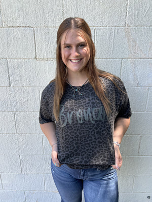 Mustang Broncos Leopard Black Graphic Tee