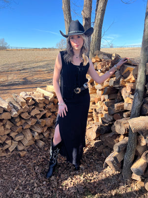 Black Sleeveless Front Tie Sweater Vest