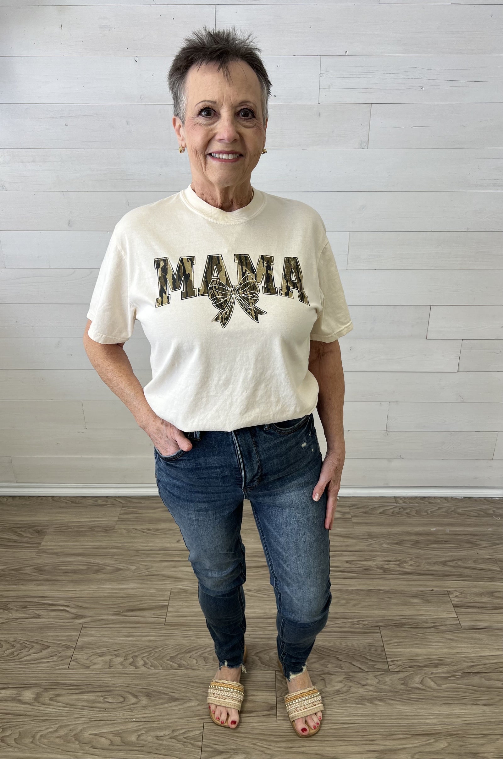 Mama Bow Camo Graphic Tee Ivory