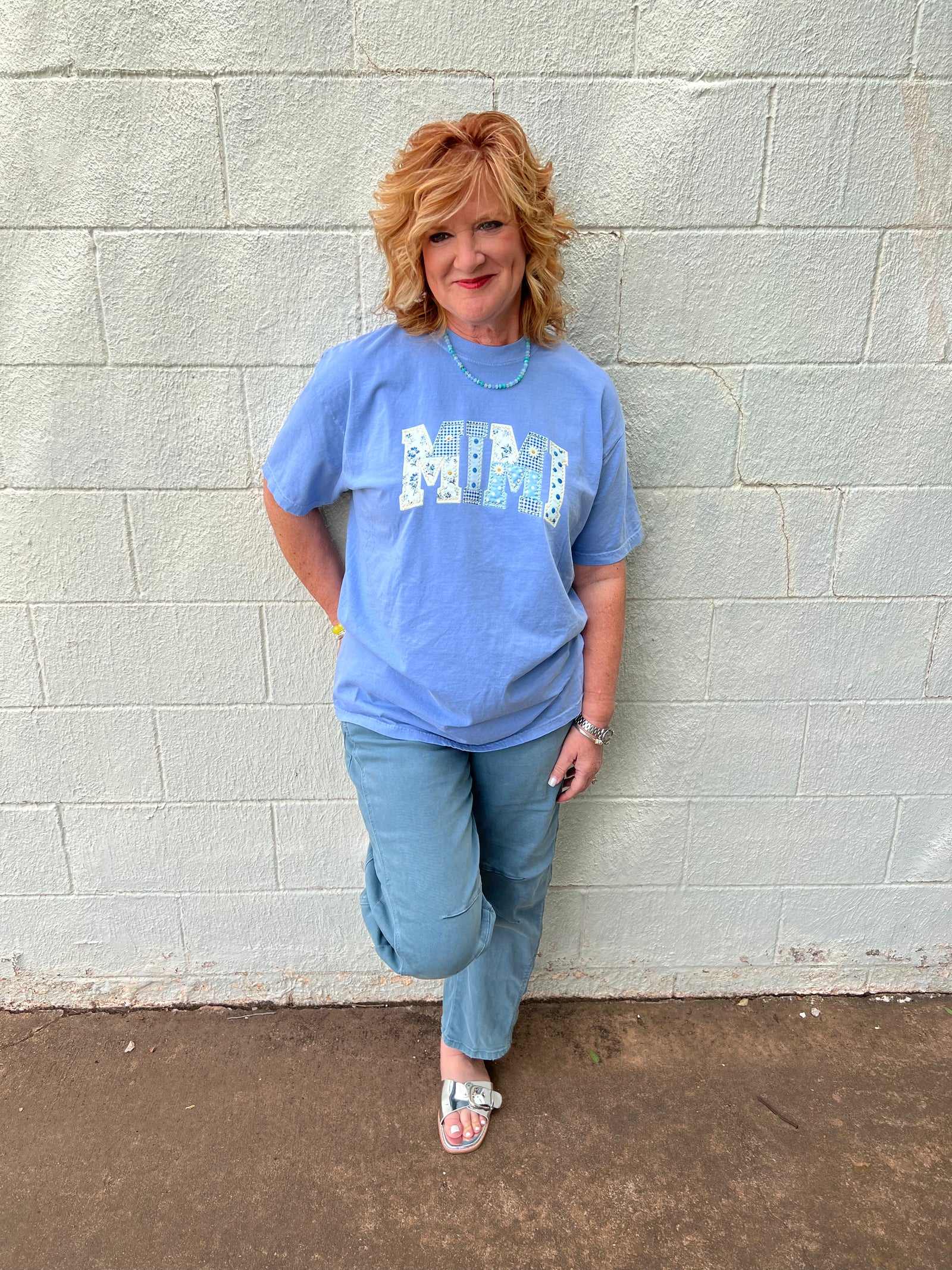 Mimi Patchwork Graphic Tee Washed Denim