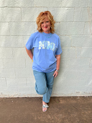 Mimi Patchwork Graphic Tee Washed Denim