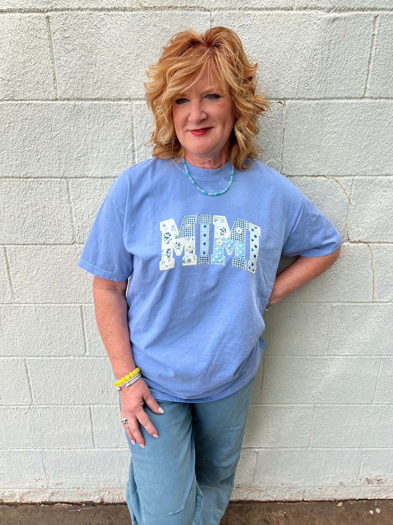 Mimi Patchwork Graphic Tee Washed Denim