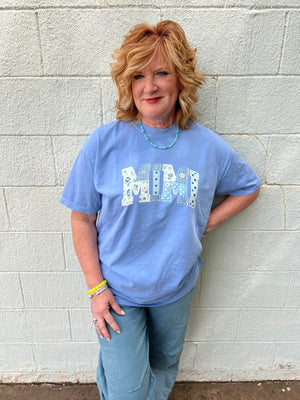 Mimi Patchwork Graphic Tee Washed Denim