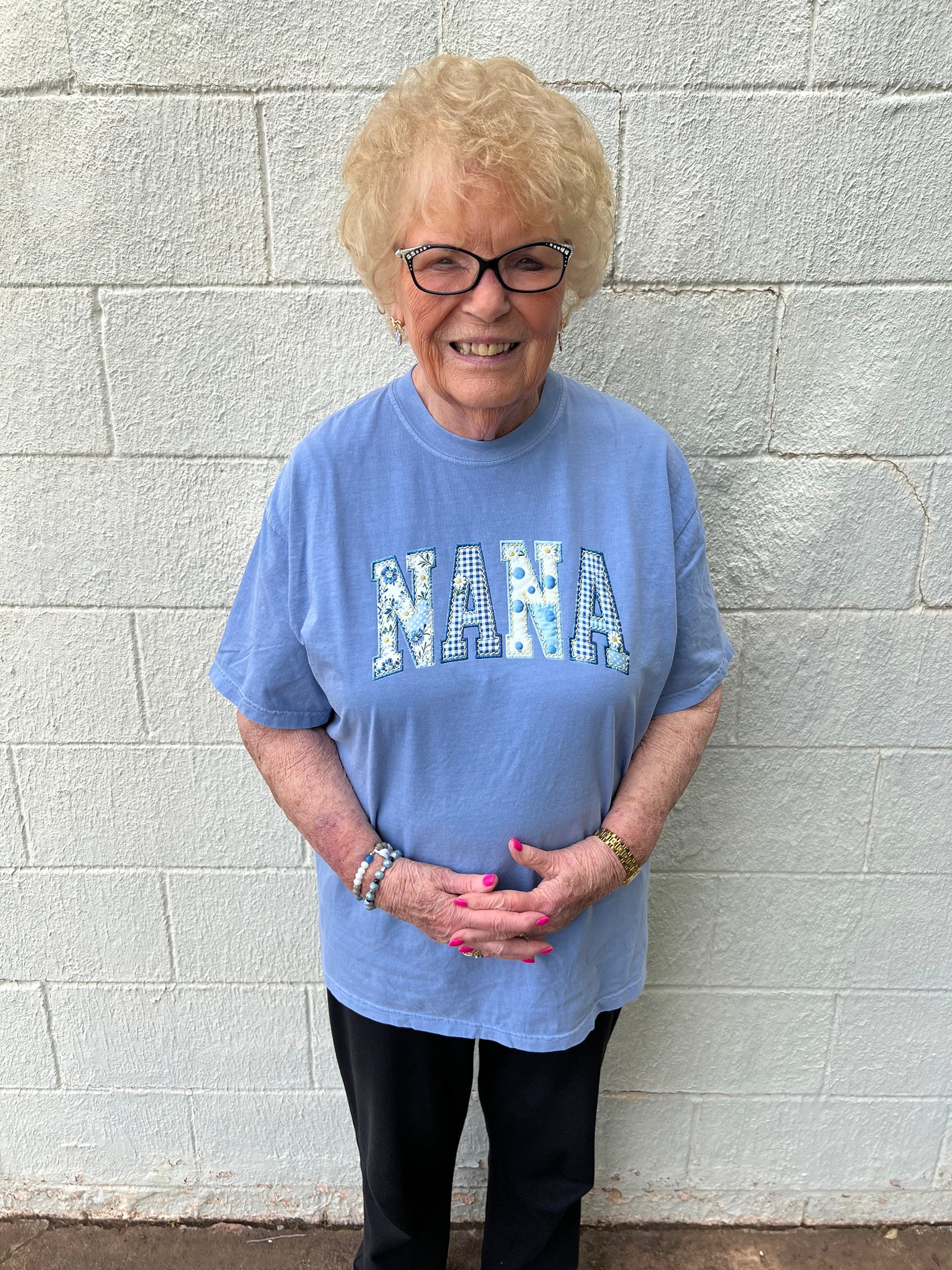 Nana Patchwork Graphic Tee Washed Denim