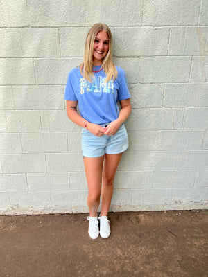 Mama Patchwork Graphic Tee Washed Denim