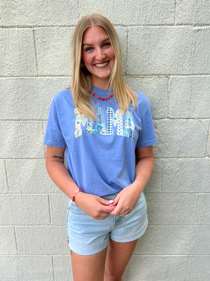 Mama Patchwork Graphic Tee Washed Denim