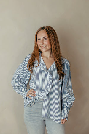 Chambray Striped Button Down Blouse