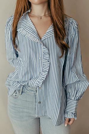 Chambray Striped Button Down Blouse