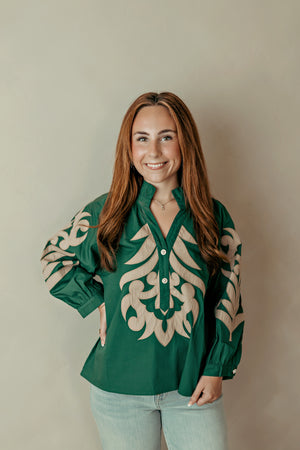Baroque Applique Top Hunter Green