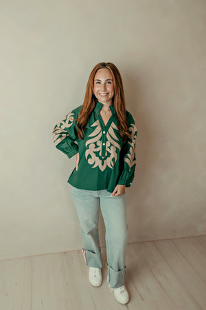 Baroque Applique Top Hunter Green