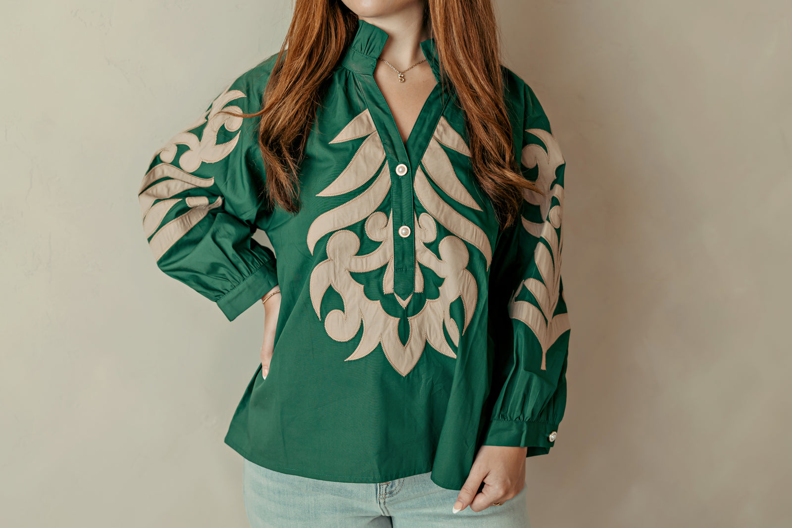 Baroque Applique Top Hunter Green
