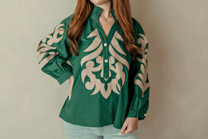 Baroque Applique Top Hunter Green