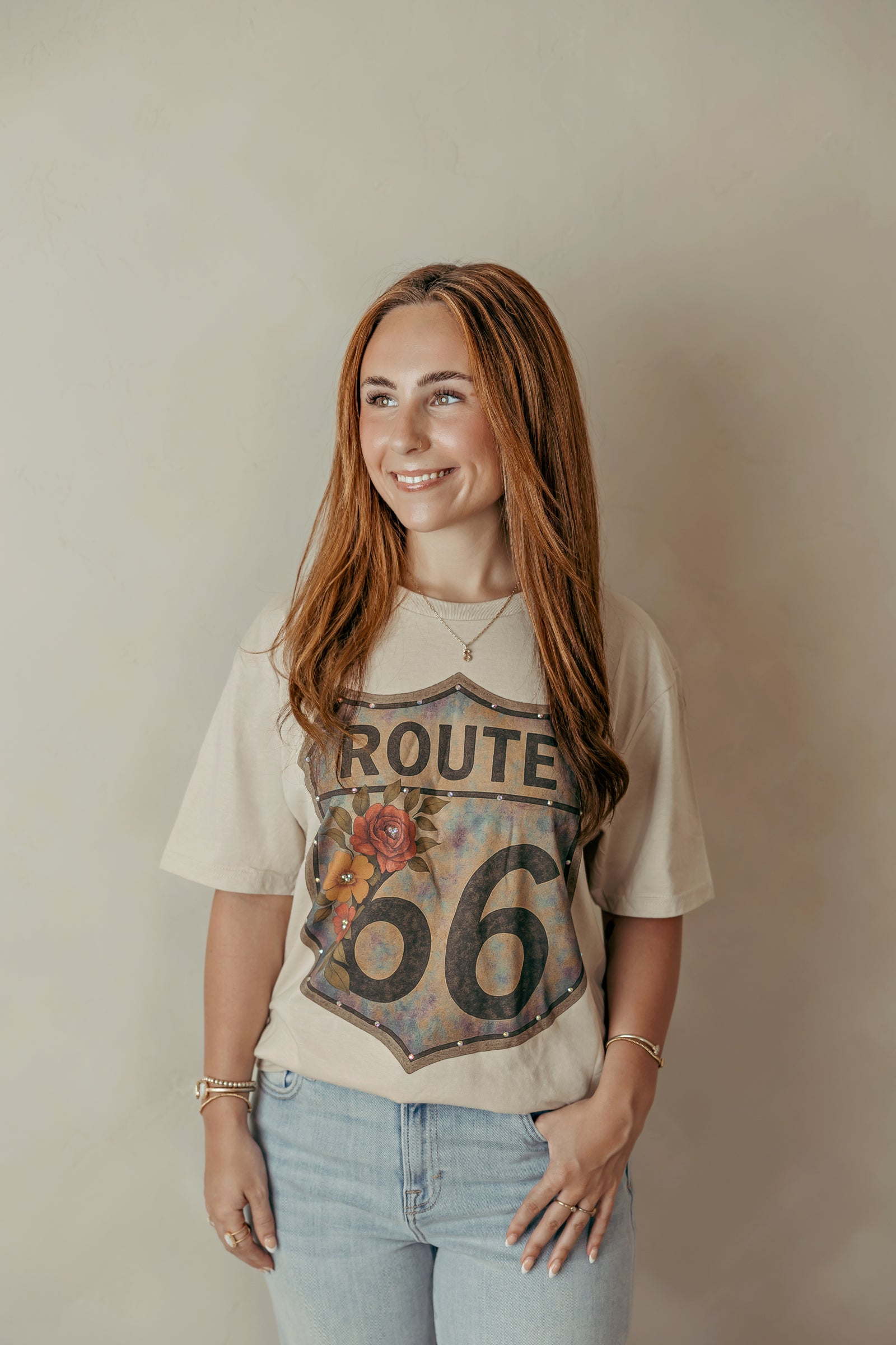 Route 66 Floral Graphic Tee Taupe