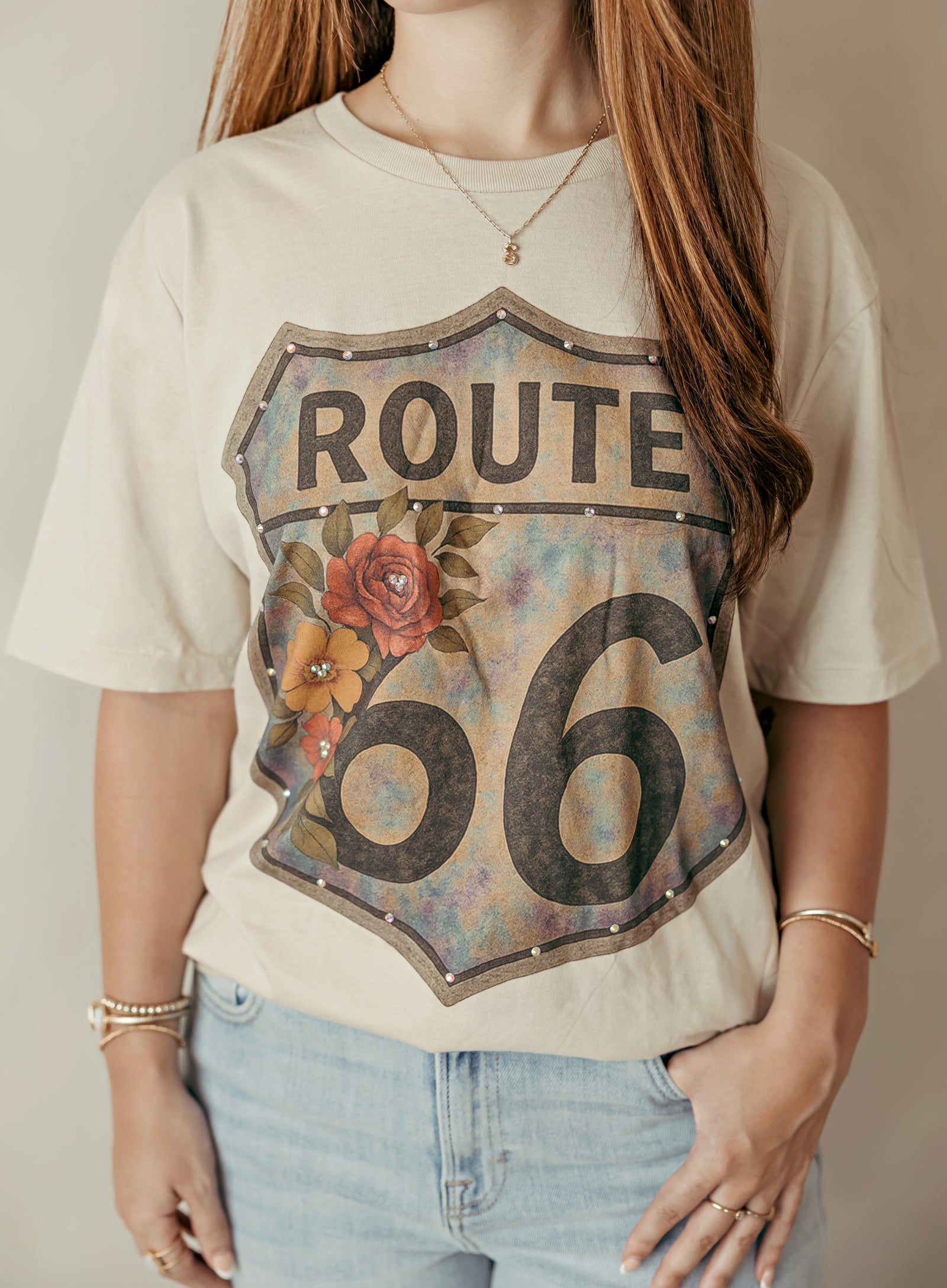 Route 66 Floral Graphic Tee Taupe