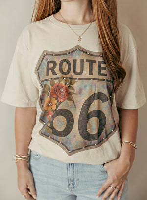 Route 66 Floral Graphic Tee Taupe