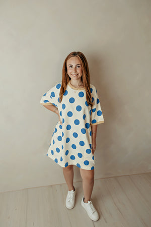 Cream & Blue Polka Dot Mini Dress