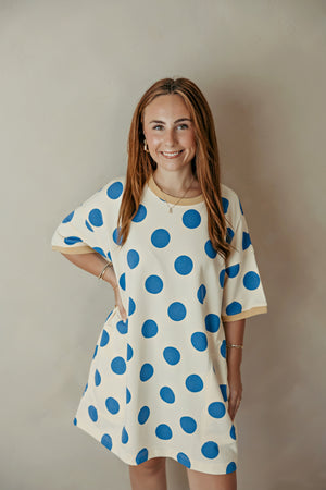 Cream & Blue Polka Dot Mini Dress