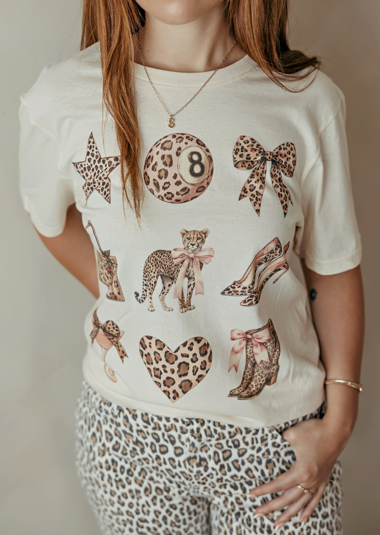 Cheetah Bows Graphic Tee Ivory