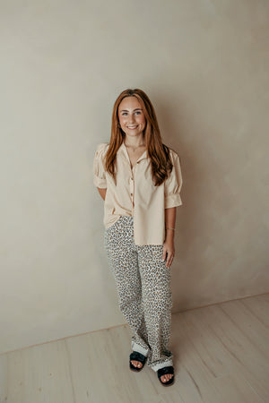 Puff Sleeve Button Up Top Ecru