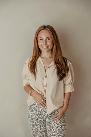 Puff Sleeve Button Up Top Ecru