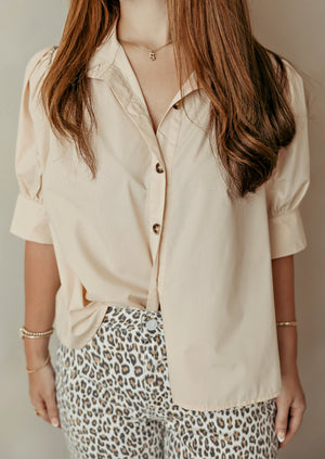 Puff Sleeve Button Up Top Ecru