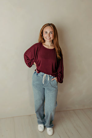 Burgundy LS Flowy Sweater
