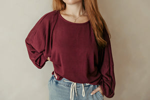 Burgundy LS Flowy Sweater
