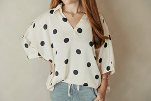 Dolman 1/2 Sleeve Polka Dot Top Ivory