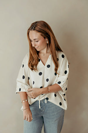 Dolman 1/2 Sleeve Polka Dot Top Ivory