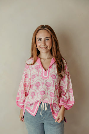 Contrast Detail Boho Top Pink