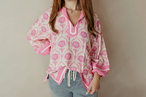 Contrast Detail Boho Top Pink