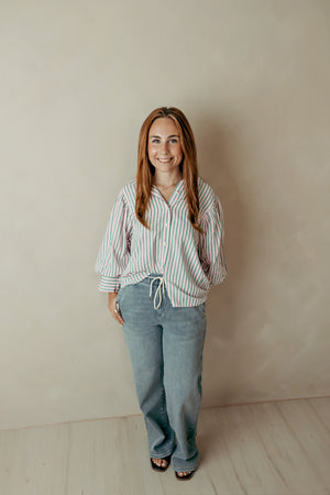 Button Down Textured Stripe Top Pink