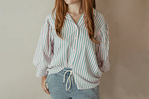 Button Down Textured Stripe Top Pink